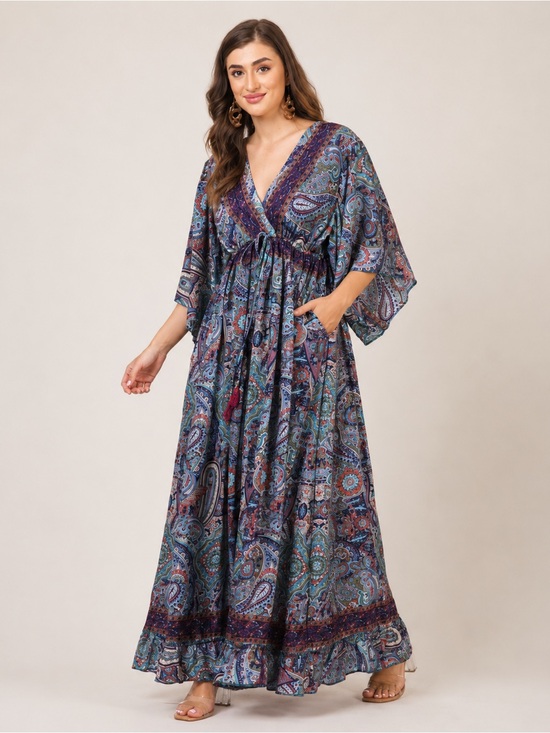 Dresses & Skirts - D15. 100% silk Paisley V-Neck Caftan Maxi Dress Assorted colors